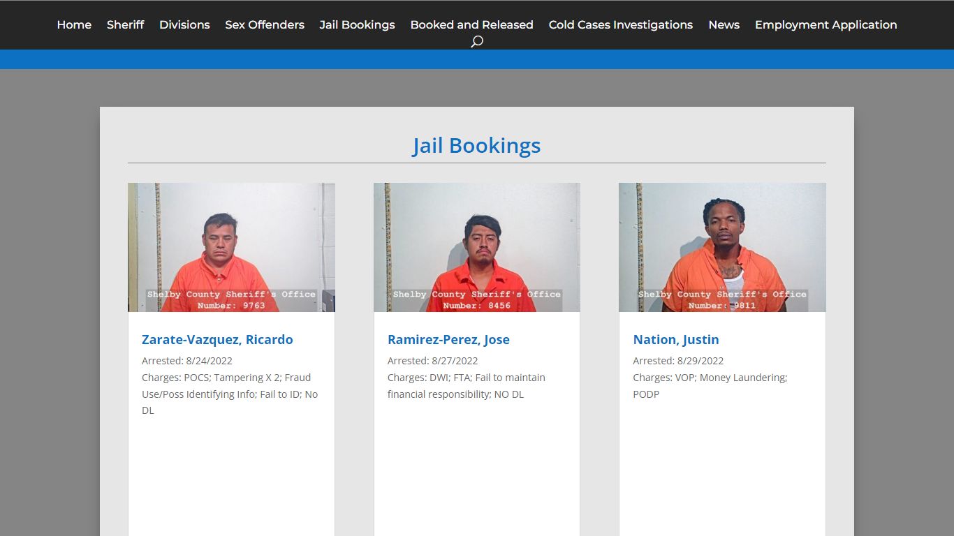 Jail Bookings | Shelby County Sheriff
